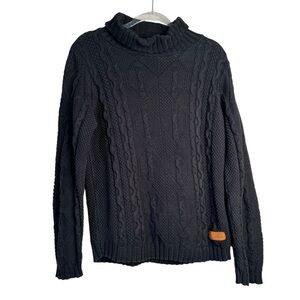 Hippy Feet Black Cable Knit Turtleneck Pullover Sweater M 100% Natural Cotton
